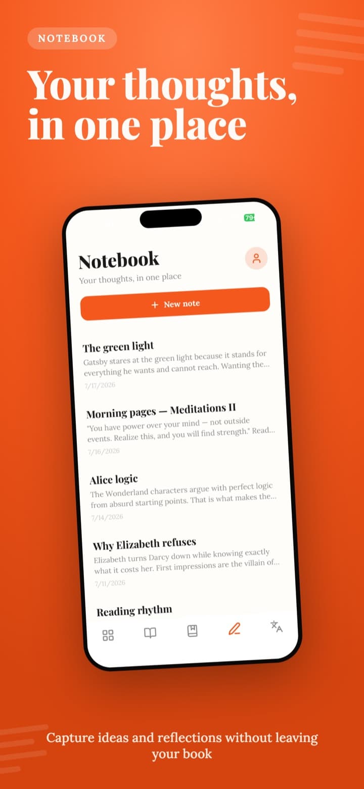 Notebook — capture thoughts without leaving your book
